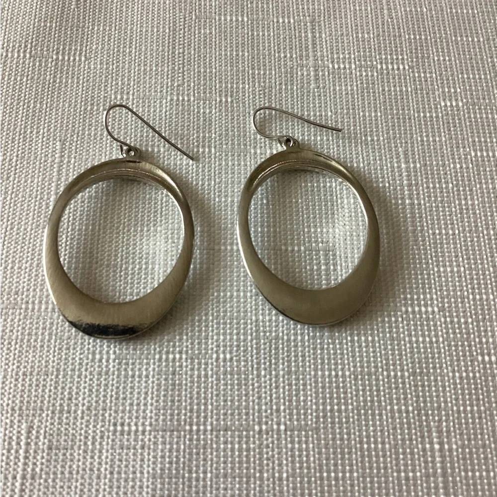 Silver Tone Oval Drop Earrings silver tone